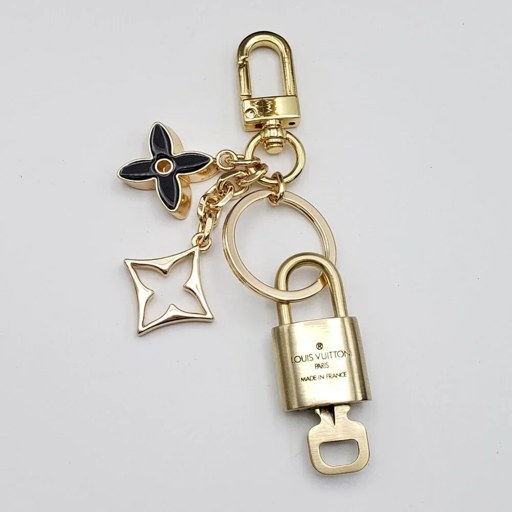 Louis Vuitton Gold Padlock Key 🔒 Authentic LV Charm + Unbranded Flower Keychain